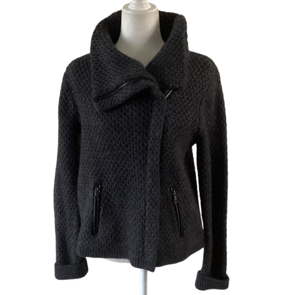 Loft Alpaca Wool Blend Asymmetrical Moto Sweater Jacket Large - Picture 1 of 10